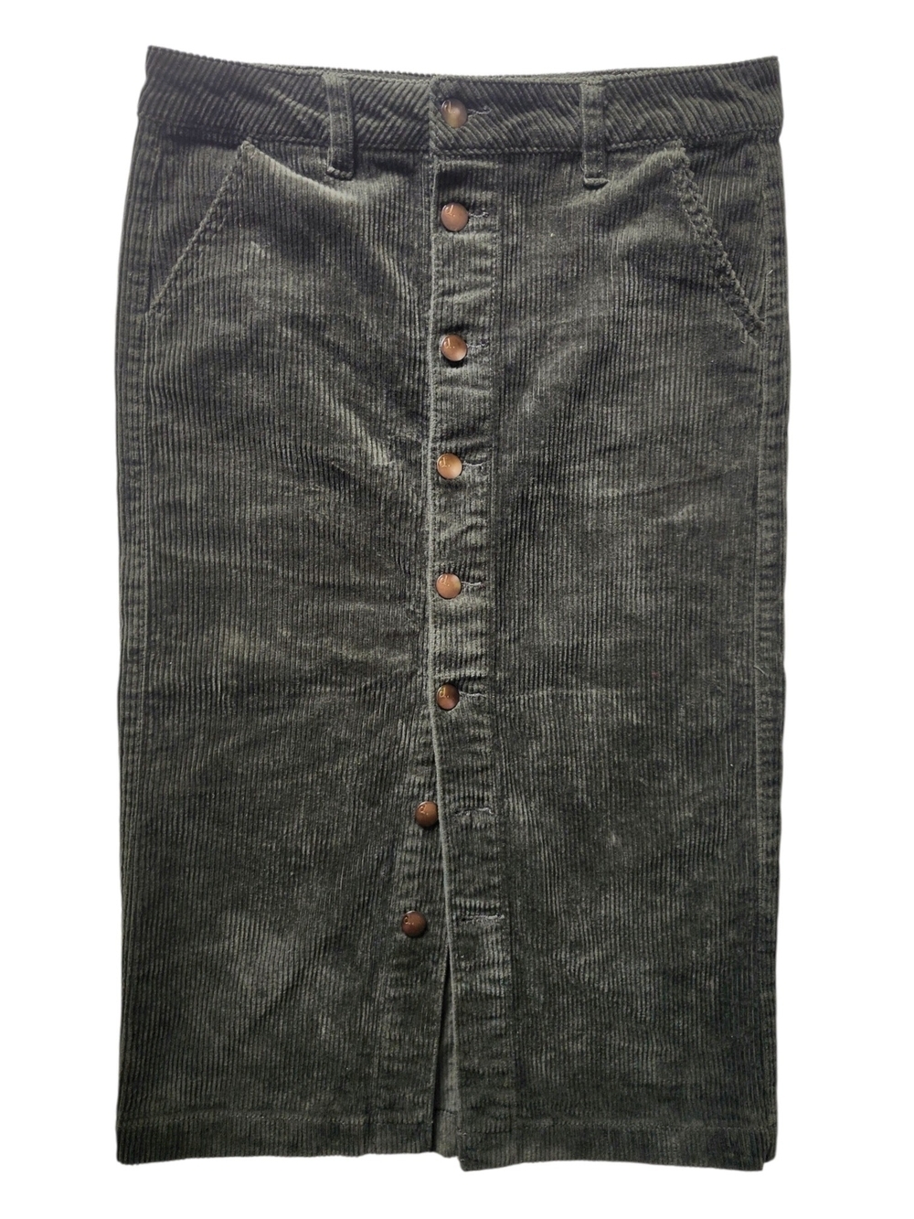 d.jeans Olive Green Corduroy Button Front Midi Skirt Women's Size 8